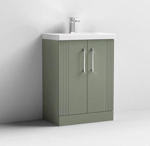 Nuie Deco Satin Green 600mm Floor Standing 2 Door Vanity Unit & Basin